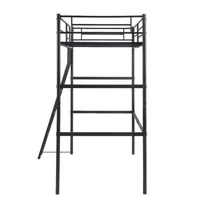 Loft Metal Bed Frame with Integrated Ladder Black-WALDO