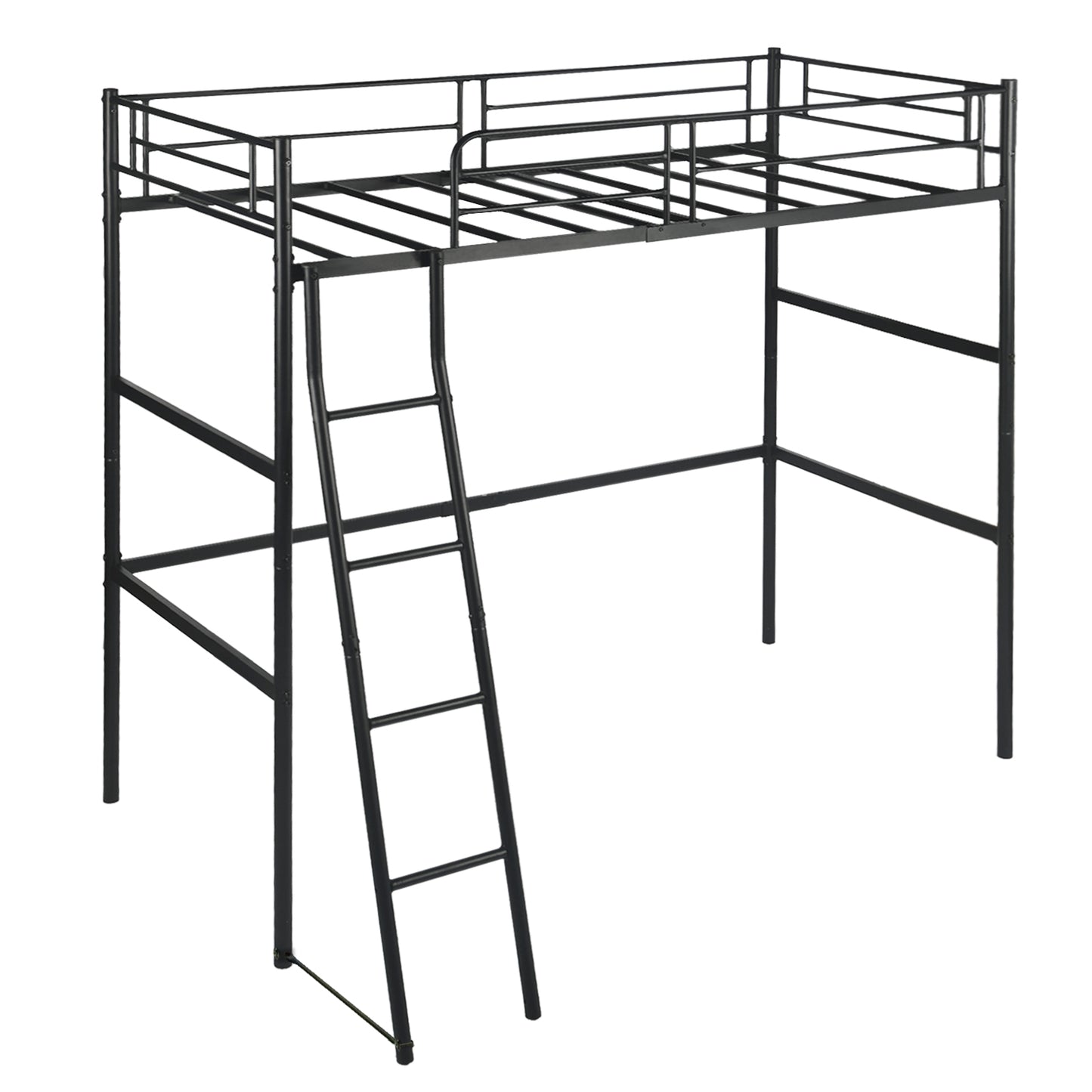 Loft Metal Bed Frame with Integrated Ladder Black-WALDO