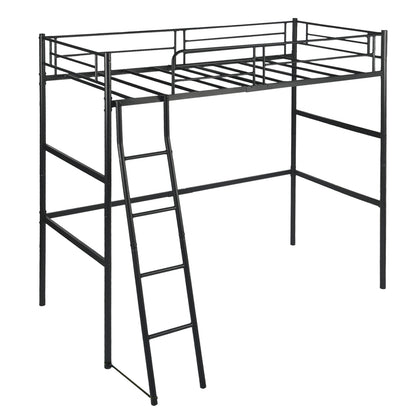 Loft Metal Bed Frame with Integrated Ladder Black-WALDO
