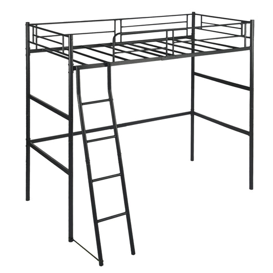 Loft Metal Bed Frame with Integrated Ladder Black-WALDO