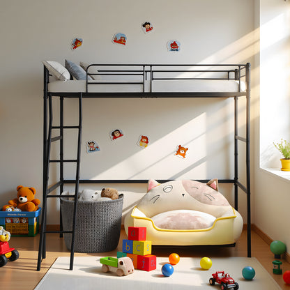 Loft Metal Bed Frame with Integrated Ladder Black-WALDO