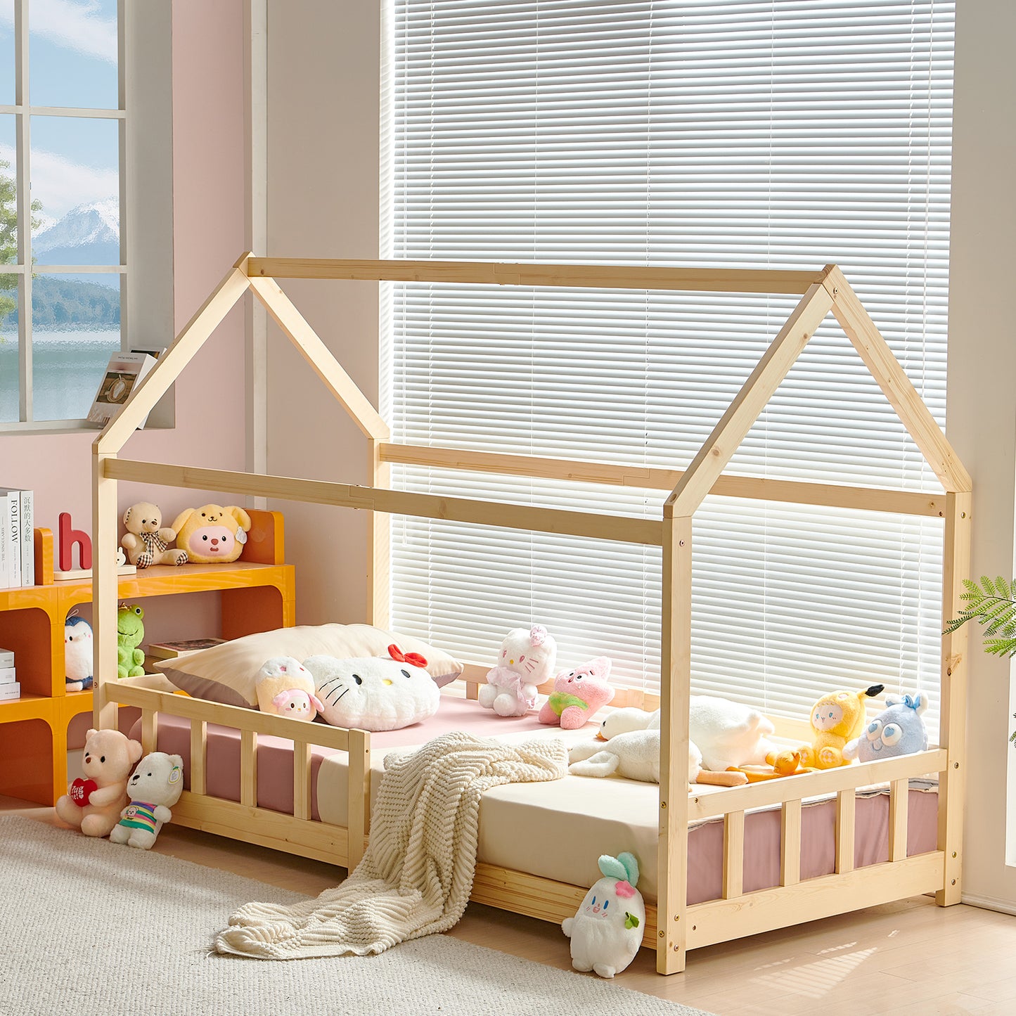 Kids Single House Bed 97*196cm-Wood/White-YORK