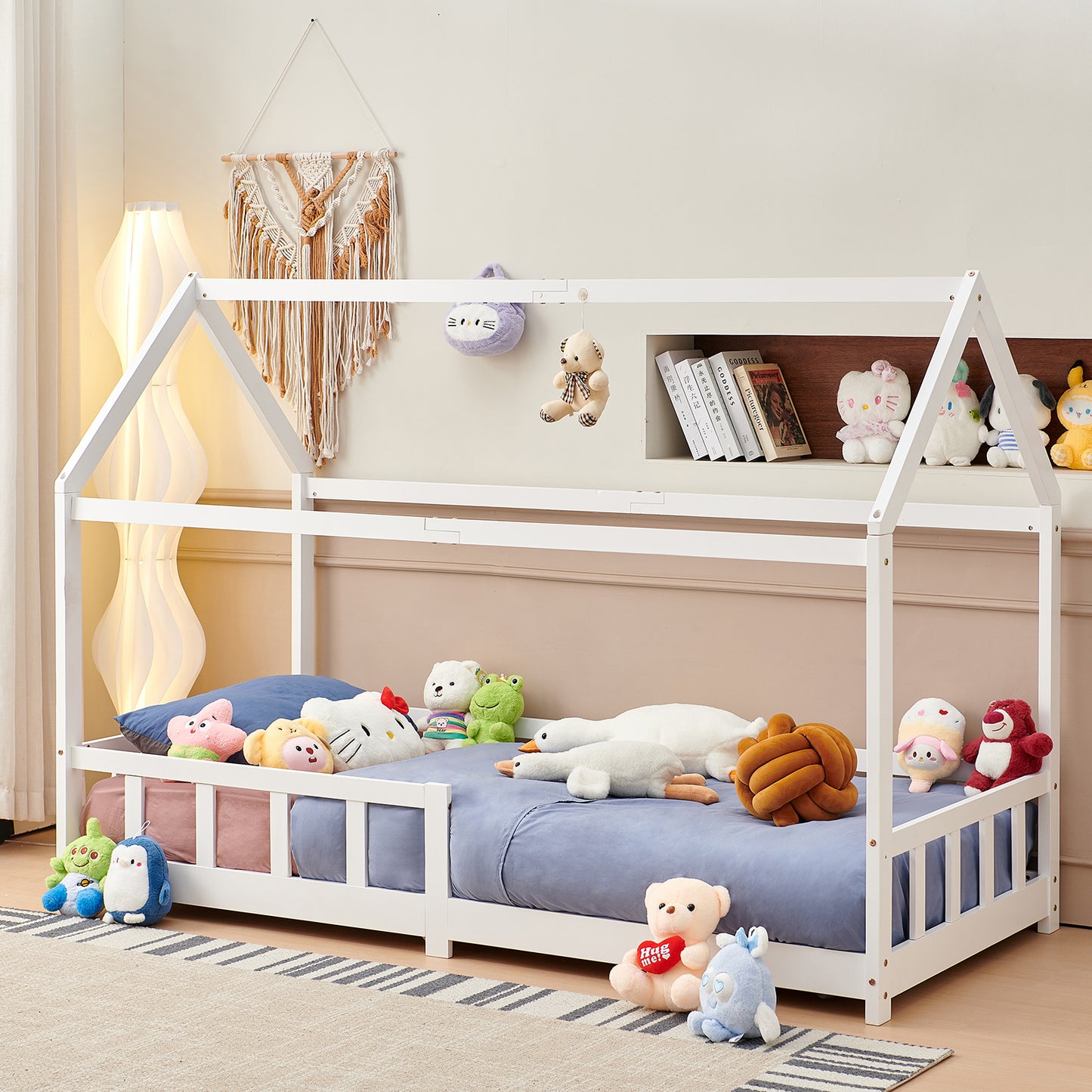 Kids Single House Bed 97*196cm-Wood/White-YORK