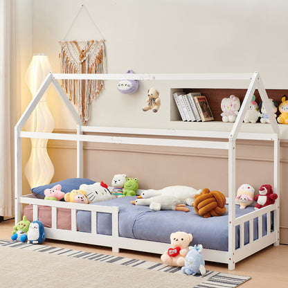 Kids Single House Bed 97*196cm-Wood/White-YORK