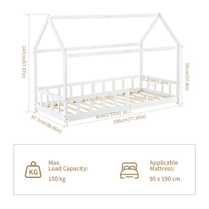 Kids Single House Bed 97*196cm-Wood/White-YORK