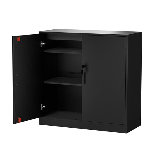 ZAPATA Double-Door, Double-Layer Storage Locker with Lock - Black