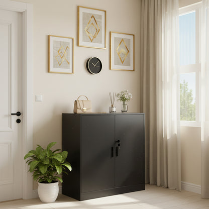 ZAPATA Double-Door, Double-Layer Storage Locker with Lock - Black