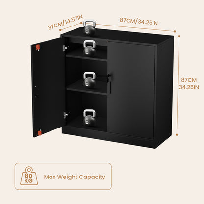 ZAPATA Double-Door, Double-Layer Storage Locker with Lock - Black