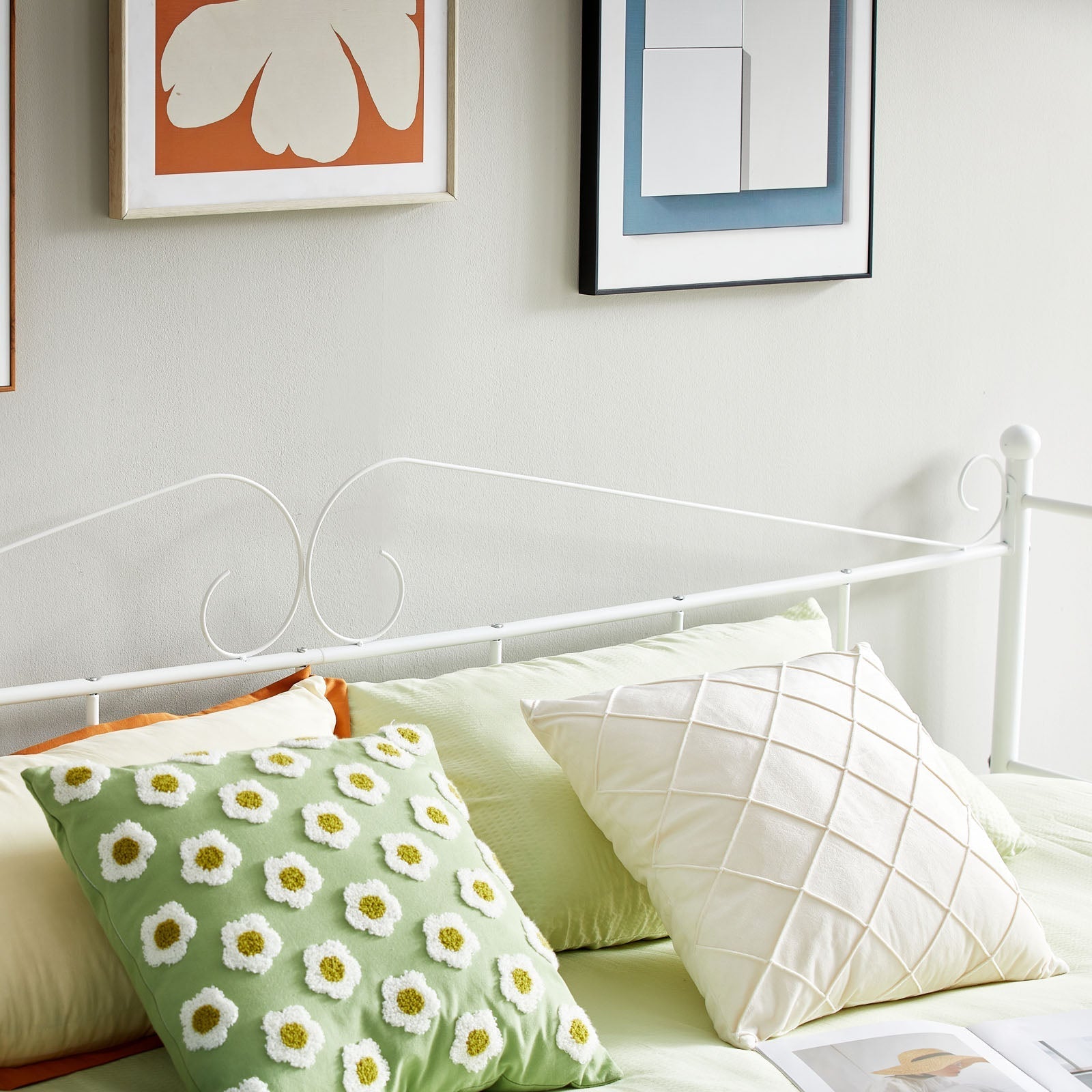 ALDER Metal Bed Frame, Single Day Bed Metal Guest Bed Frame Sofa Be - White