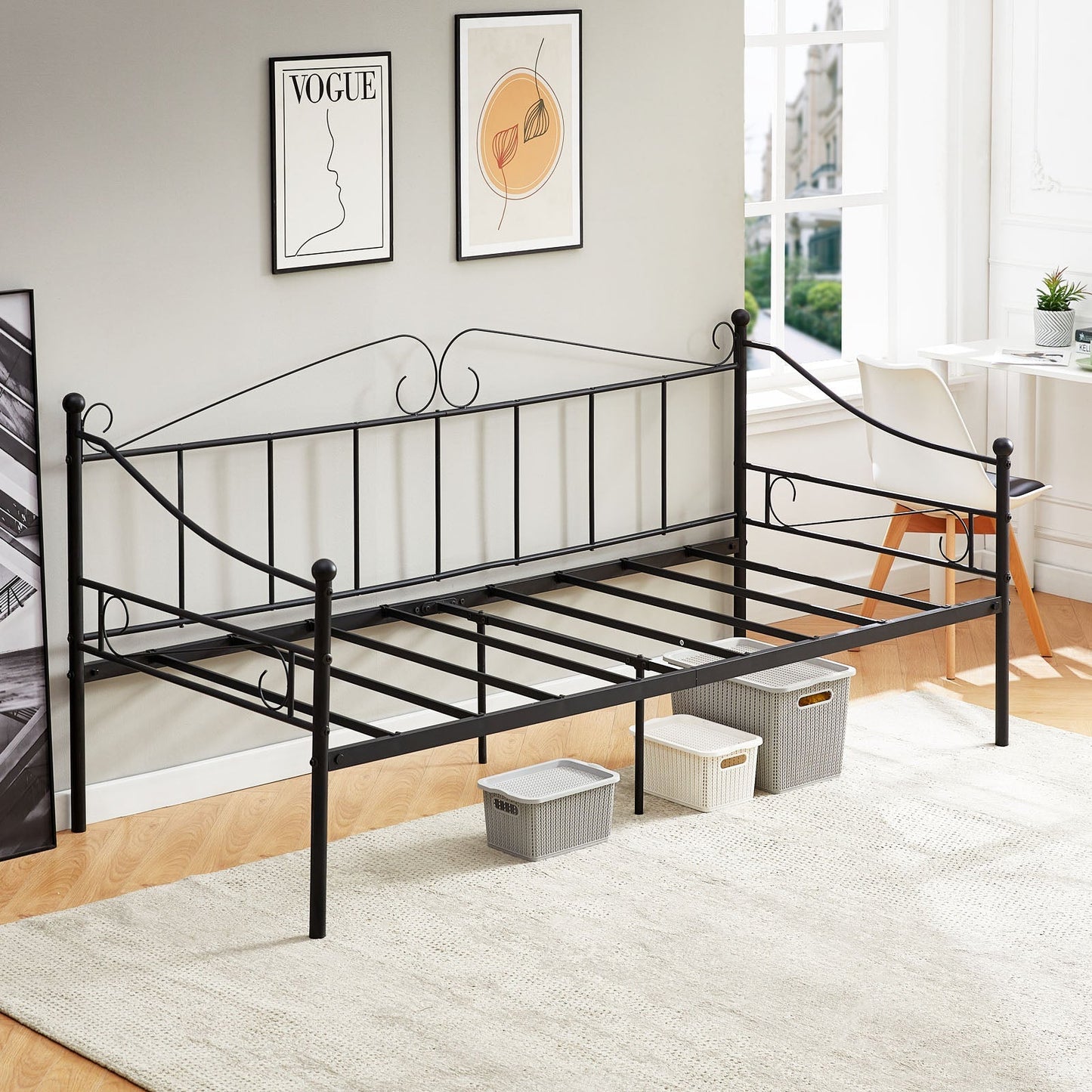 ALDER Metal Bed Frame, Single Day Bed Metal Guest Bed Frame Sofa Be - Black