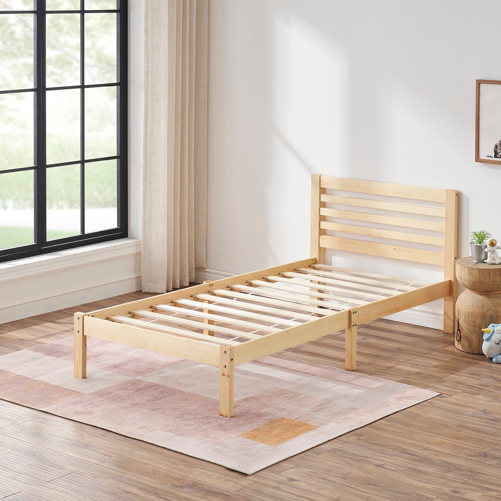 BEAN Wooden Single/Double Bed Frame 98*196cm/148*196cm - Natural Wood/White