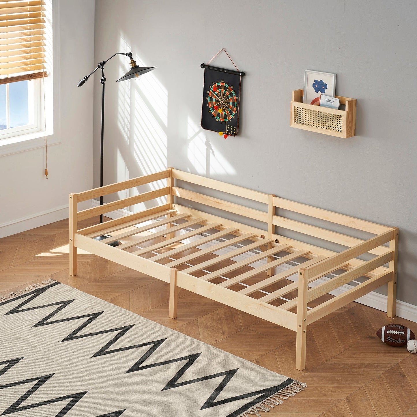 FLAT Single Bed Solid Wood Bed Frame 90x190cm - Wood/White
