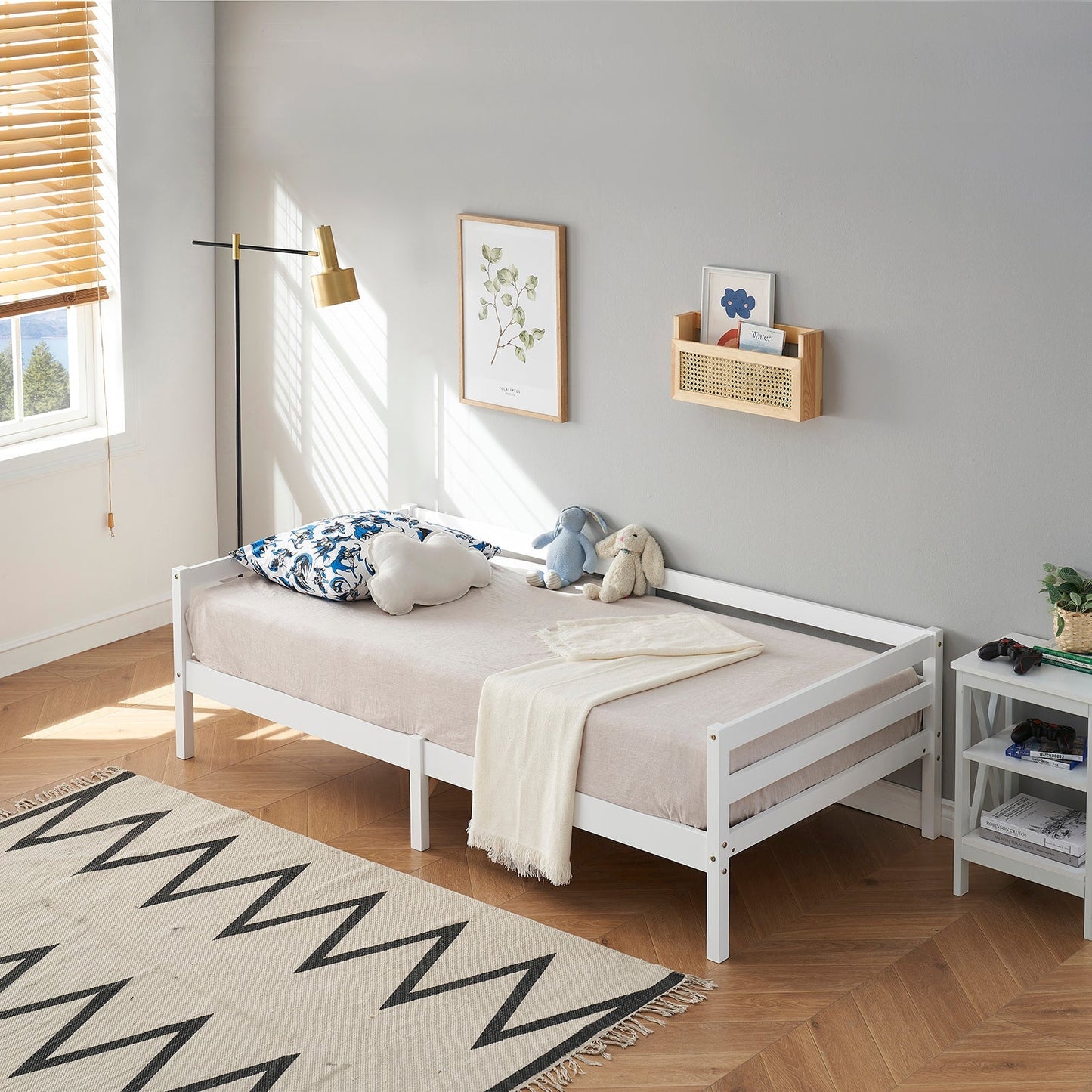 FLAT Single Bed Solid Wood Bed Frame 90x190cm - Wood/White