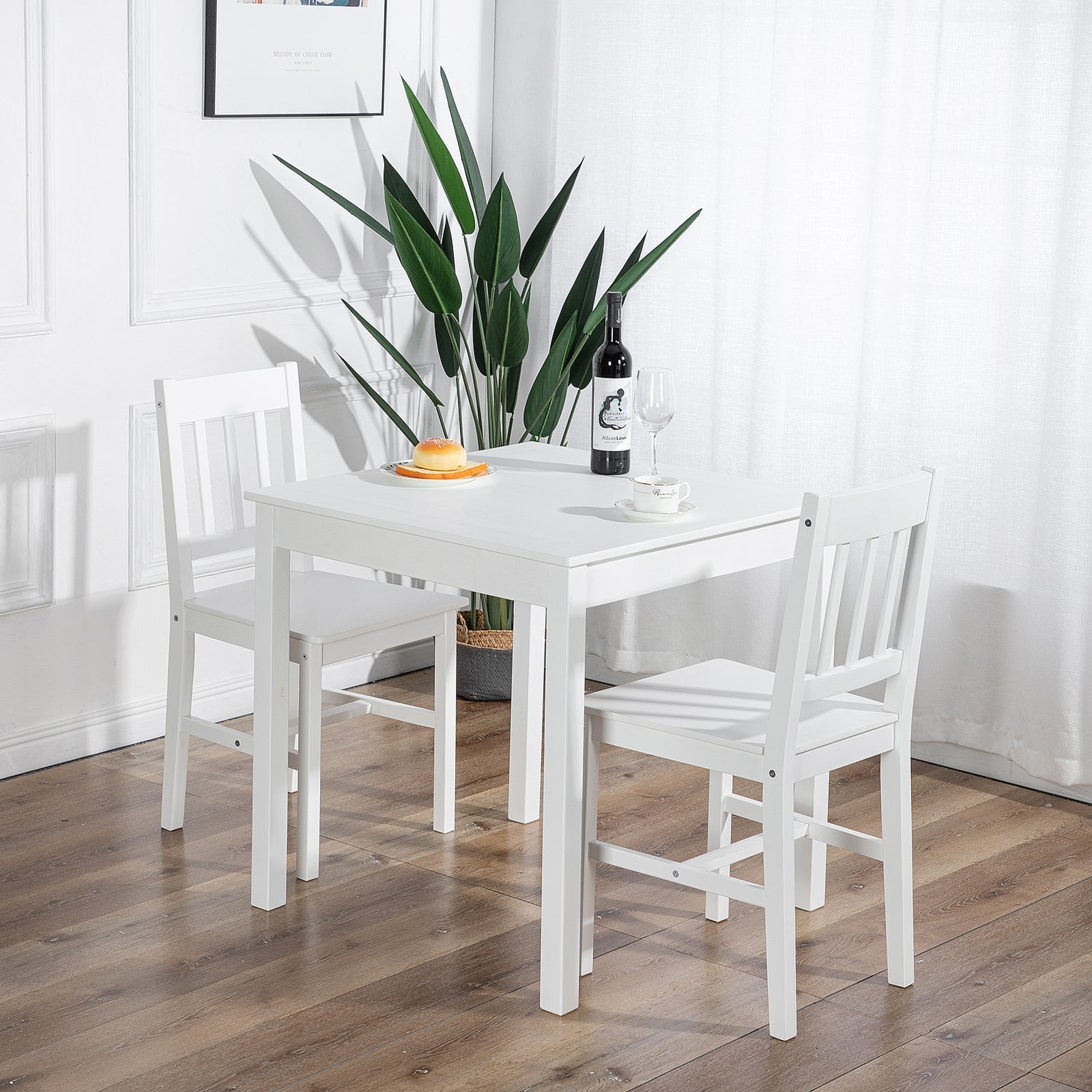 LILAC Dining Table with 2 Chairs Set 74*74*73cm - White/Grey/Brown