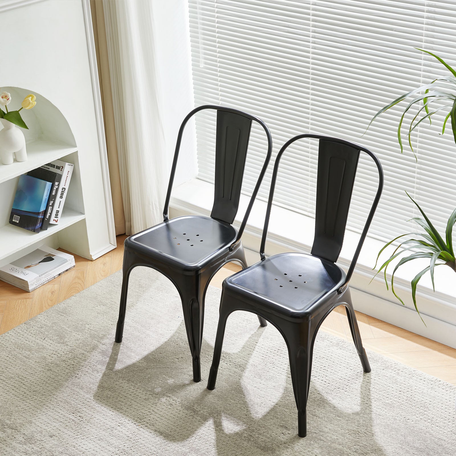 MOOLI Bar Stool Sheet Metal Chairs with Steel Legs - Black