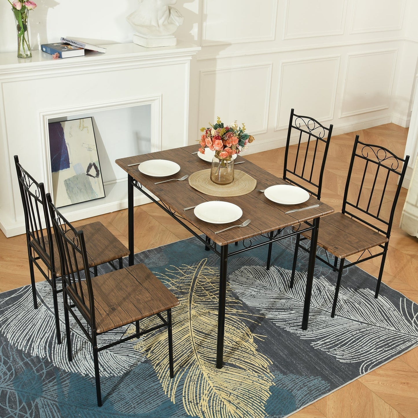 NORSEMAN 5 Piece Dining Set, Rectangular Dining Table with 4 Chairs 109*69*75cm - Colors Available