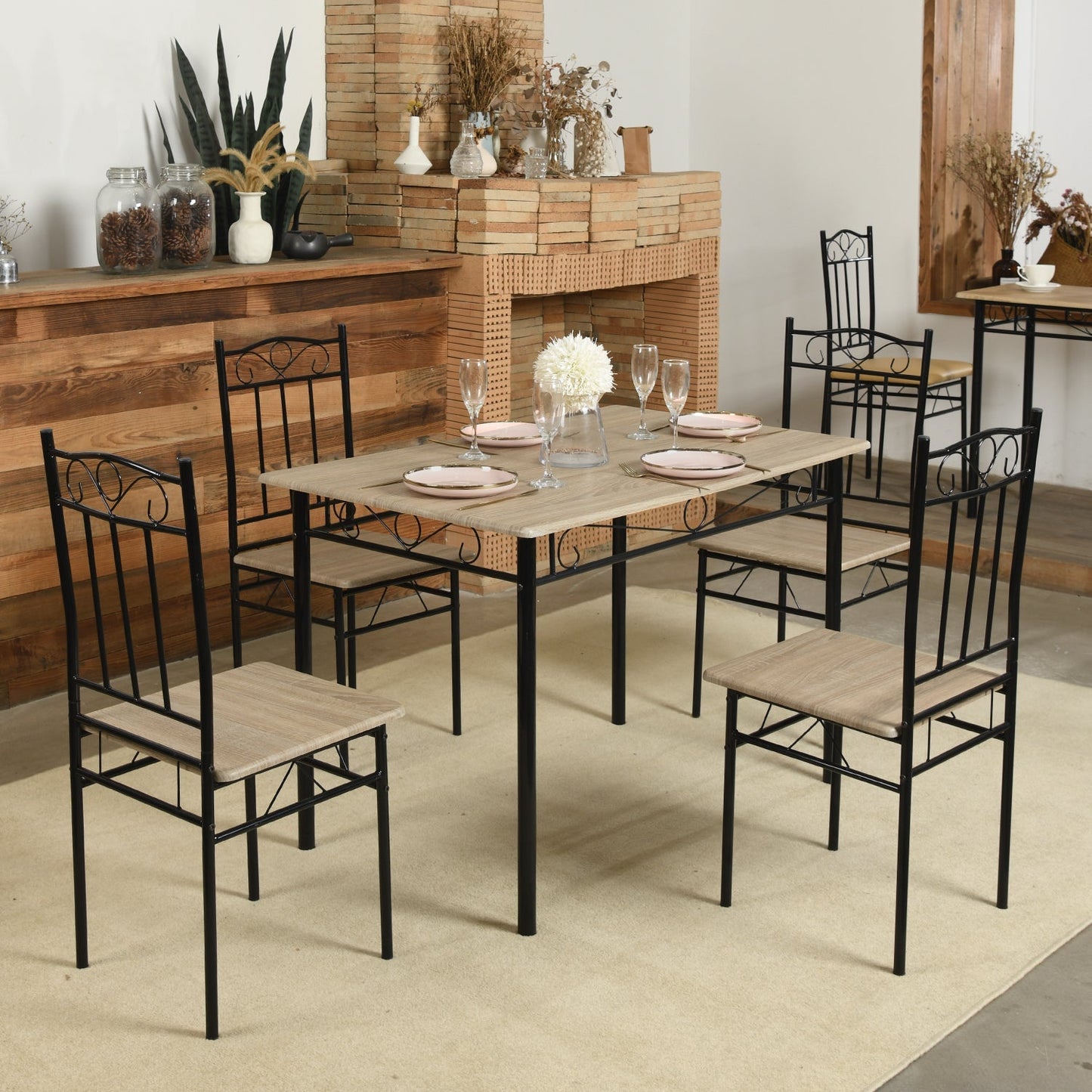 NORSEMAN 5 Piece Dining Set, Rectangular Dining Table with 4 Chairs 109*69*75cm - Colors Available