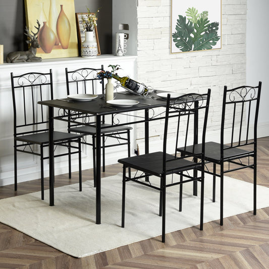 NORSEMAN Marbling Dining Table with 4 Chairs Set - 109*69*75cm - White/Black/Light Brown
