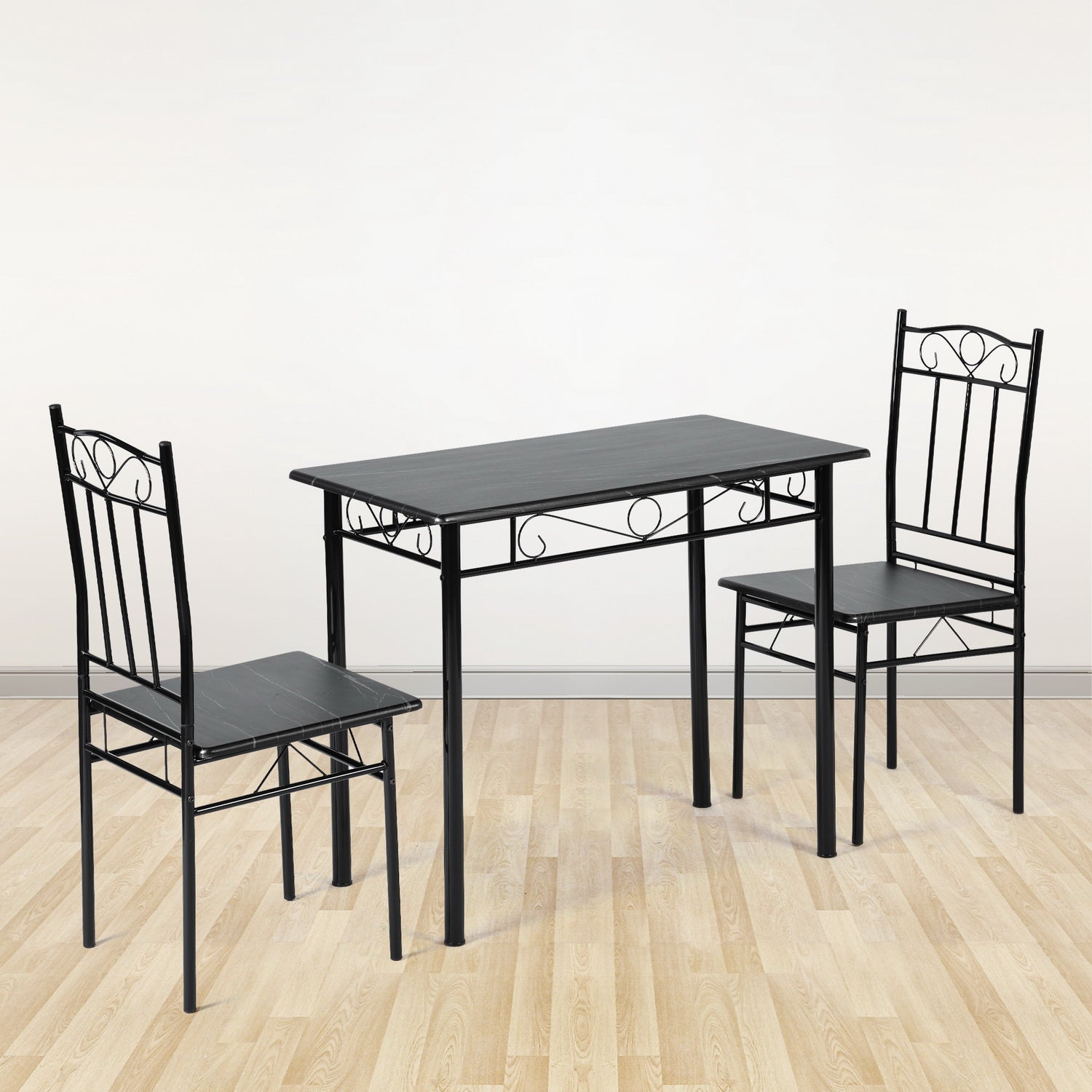 NORSEMAN Marbling Dining Table with 2 Chairs Set - 90*48*75cm - White/Black
