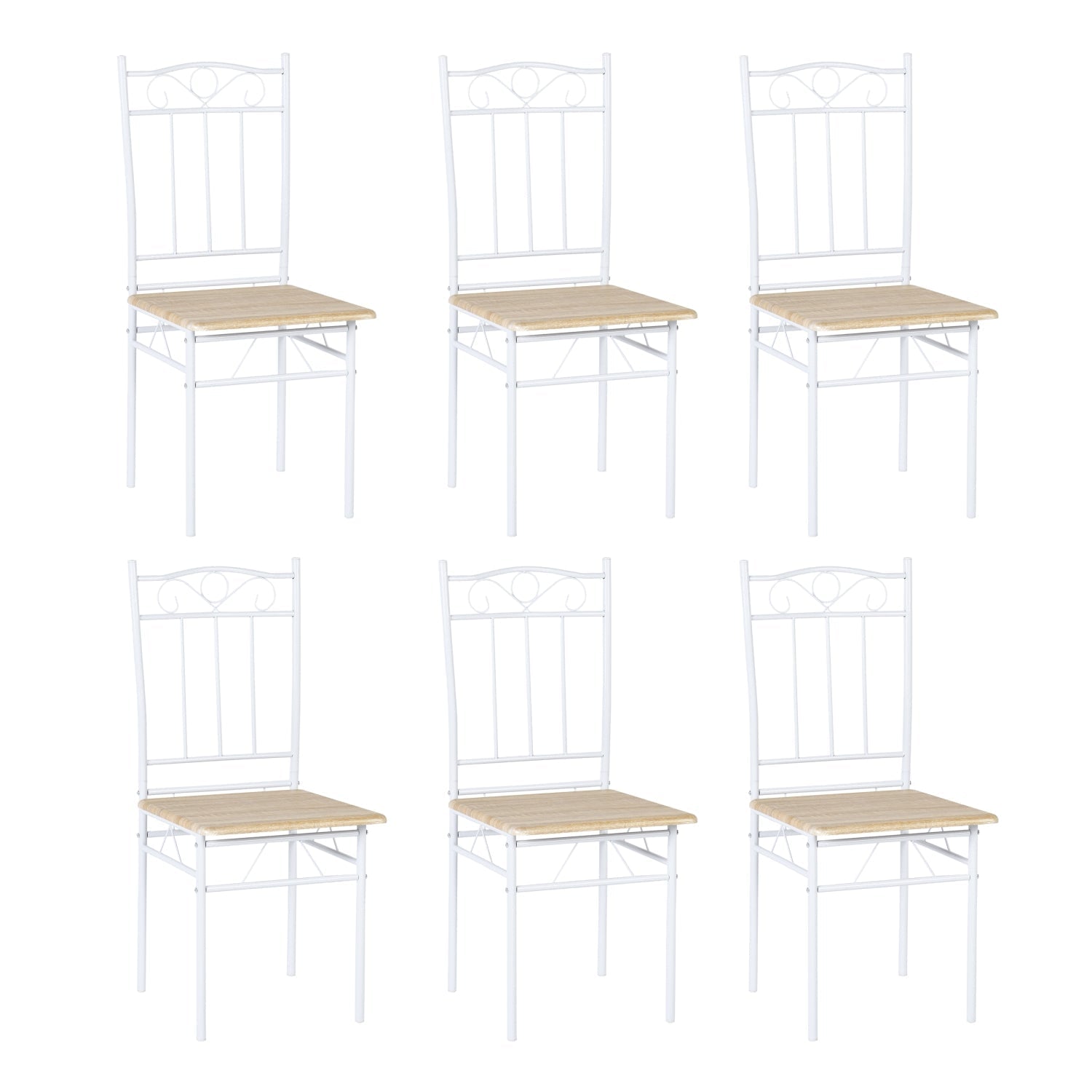 NORSEMAN BEECH Dining Table with 4/6 Chairs - 137*77*75cm - Oak Grain & White Iron Tubing