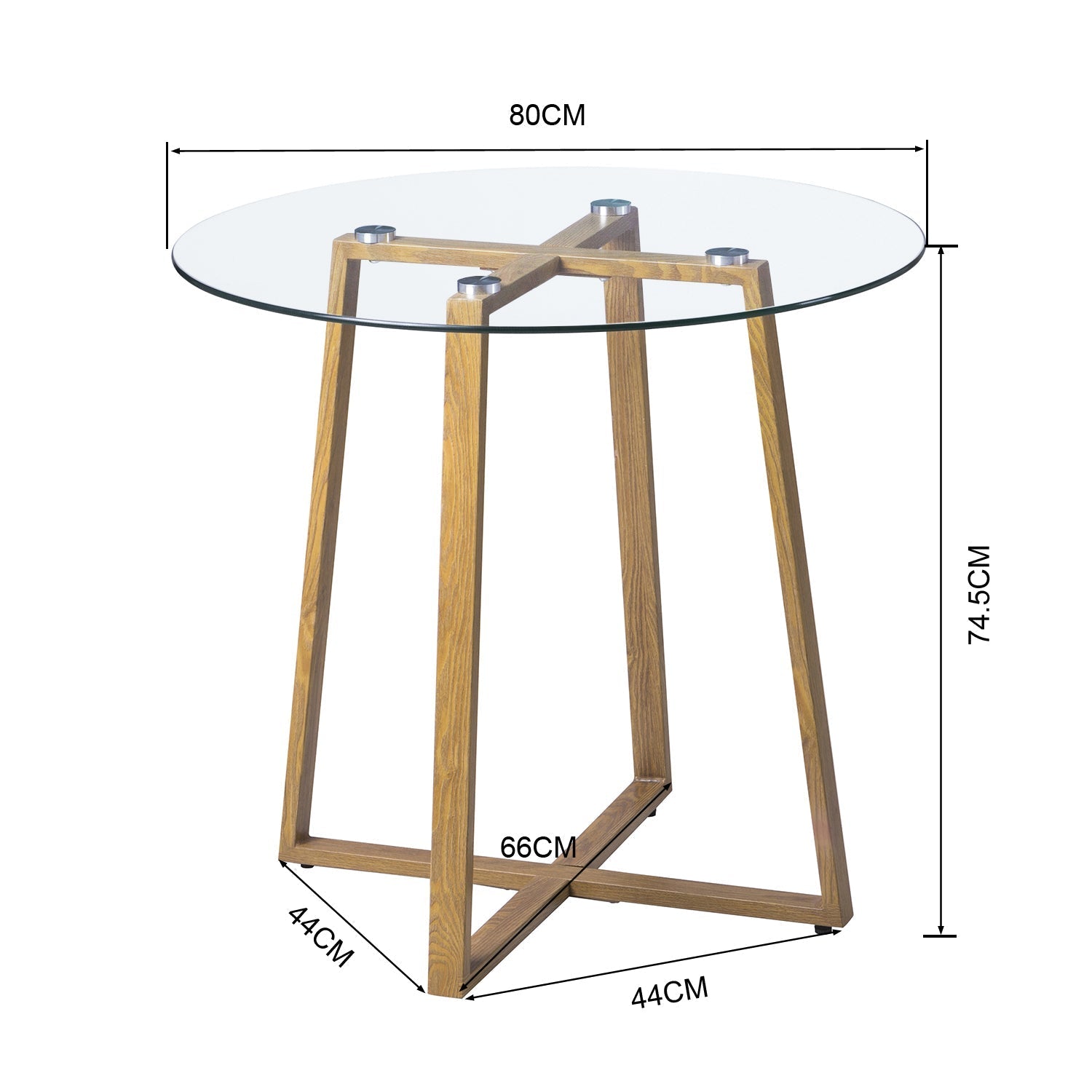 ROUNE Runder Esstische aus Glas mit Metallbeinen  80 * 80 * 75 cm - Transparent