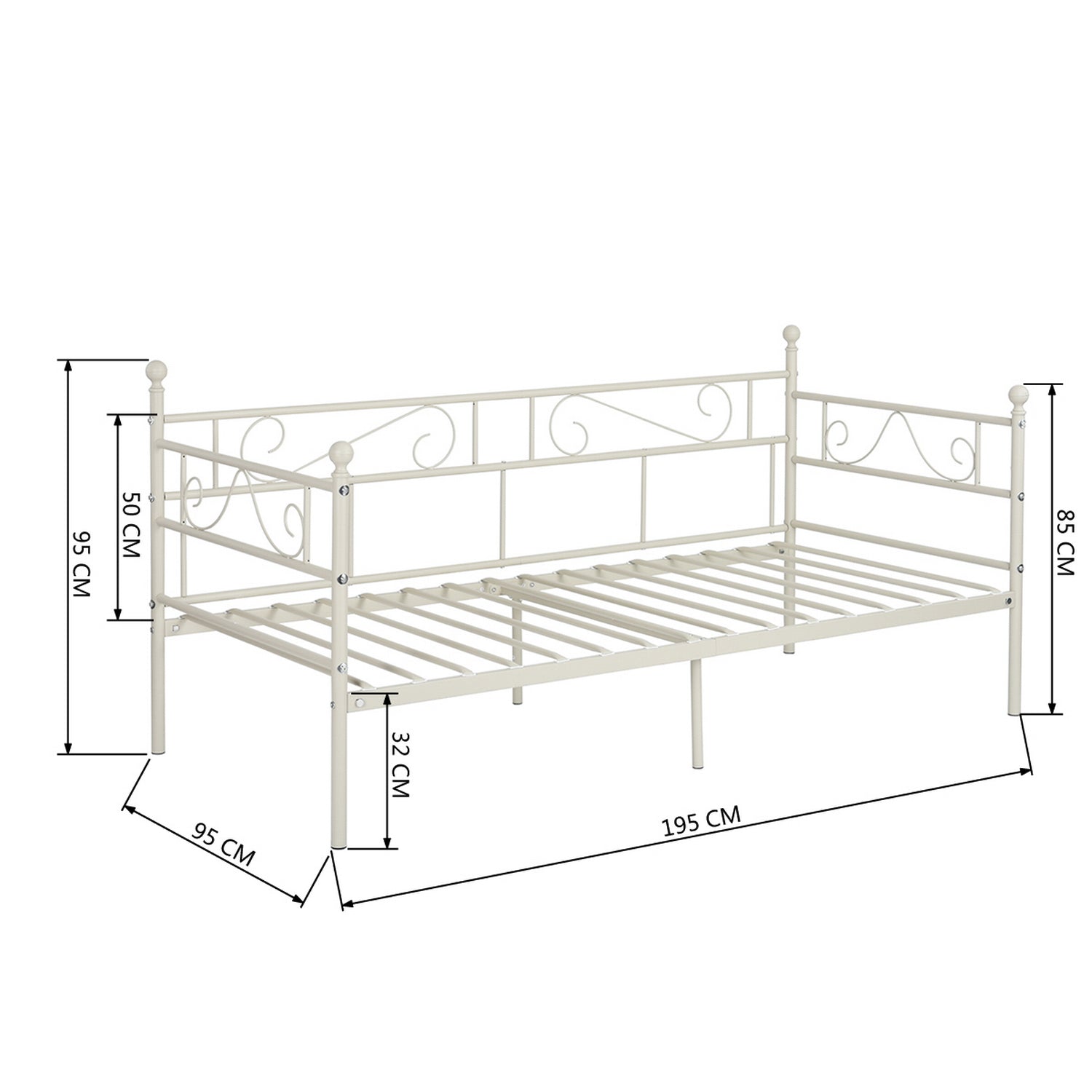 SOROSIS Single Metal Sofa Bed 95 * 196 cm - Black/White
