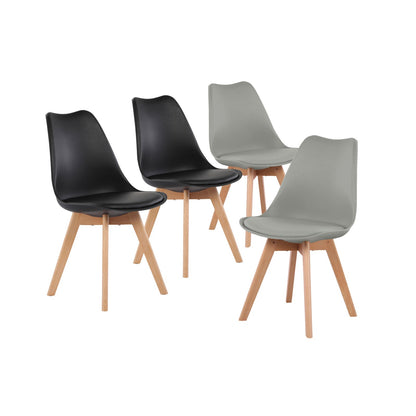 TULIP PP Dining Chairs with Beech Legs Retro Design Kitchen Chairs - Black and Gray