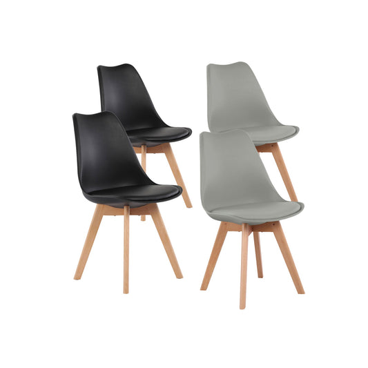 TULIP PP Dining Chairs with Beech Legs Retro Design Kitchen Chairs - Black and Gray