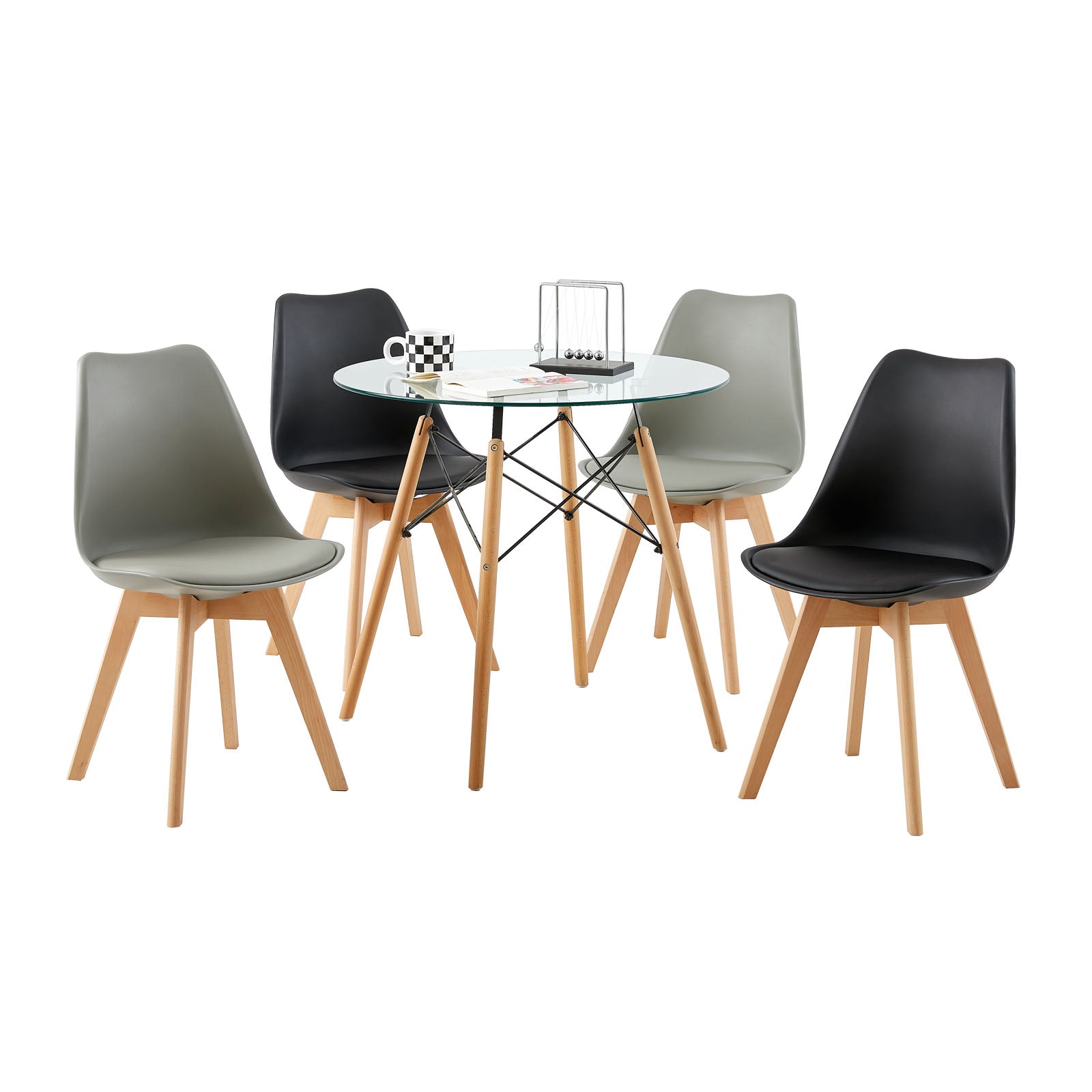 TULIP PP Dining Chairs with Beech Legs Retro Design Kitchen Chairs - Black and Gray