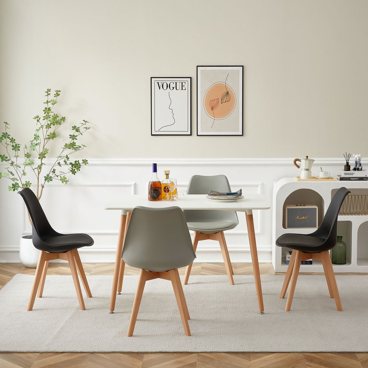 TULIP PP Dining Chairs with Beech Legs Retro Design Kitchen Chairs - Black and Gray