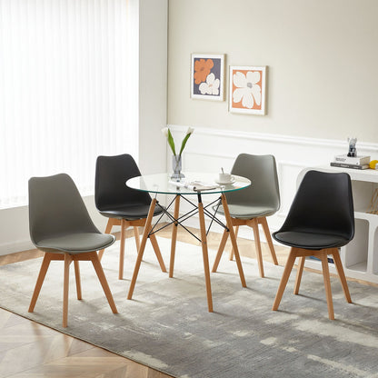 TULIP PP Dining Chairs with Beech Legs Retro Design Kitchen Chairs - Black and Gray
