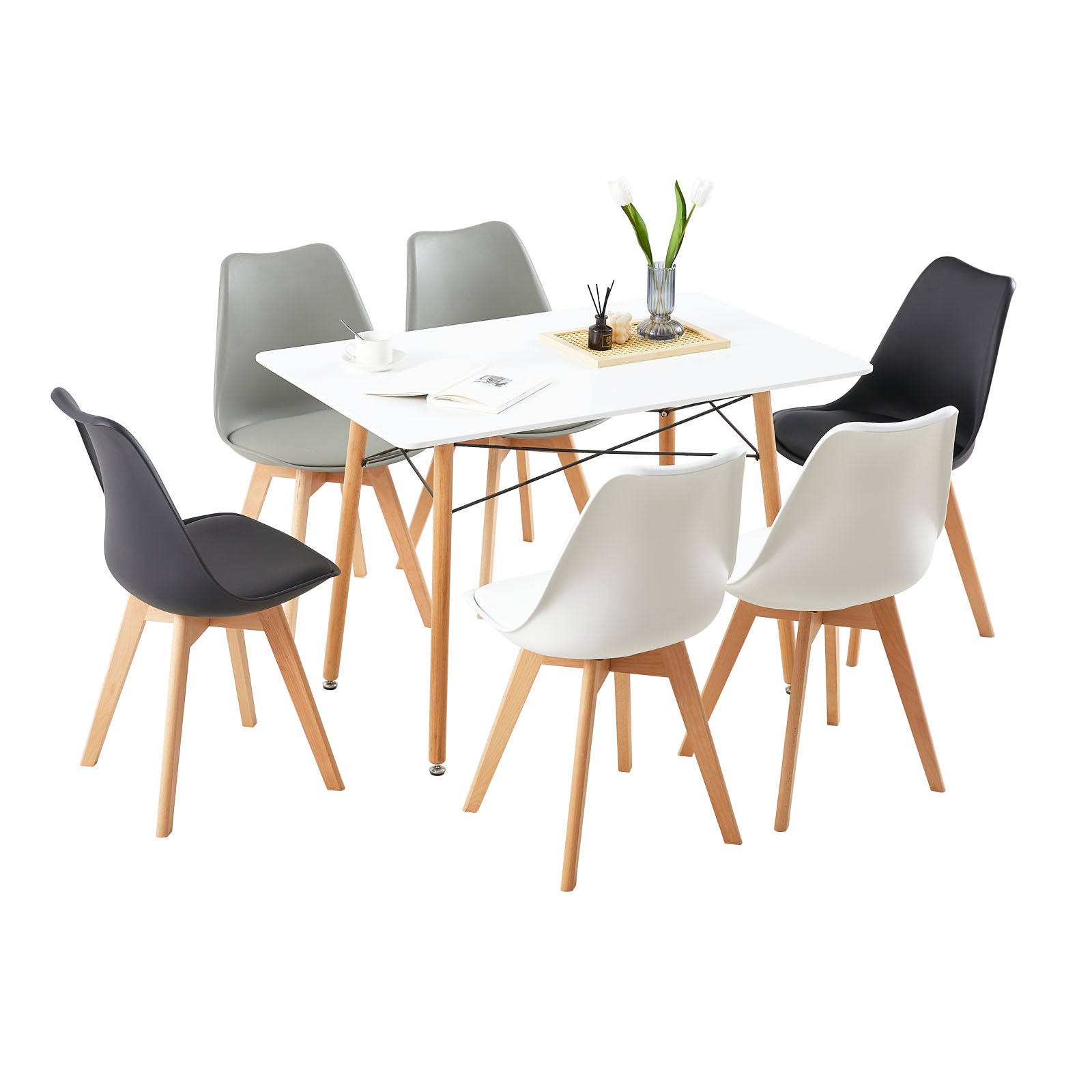 TULIP PP Dining Chairs with Beech Legs Scandinavian Design Kitchen Chairs - Black and White and Grey