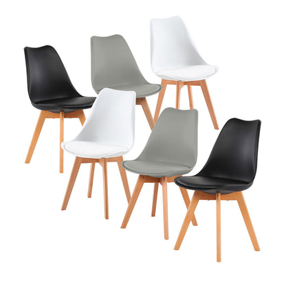 TULIP PP Dining Chairs with Beech Legs Scandinavian Design Kitchen Chairs - Black and White and Grey