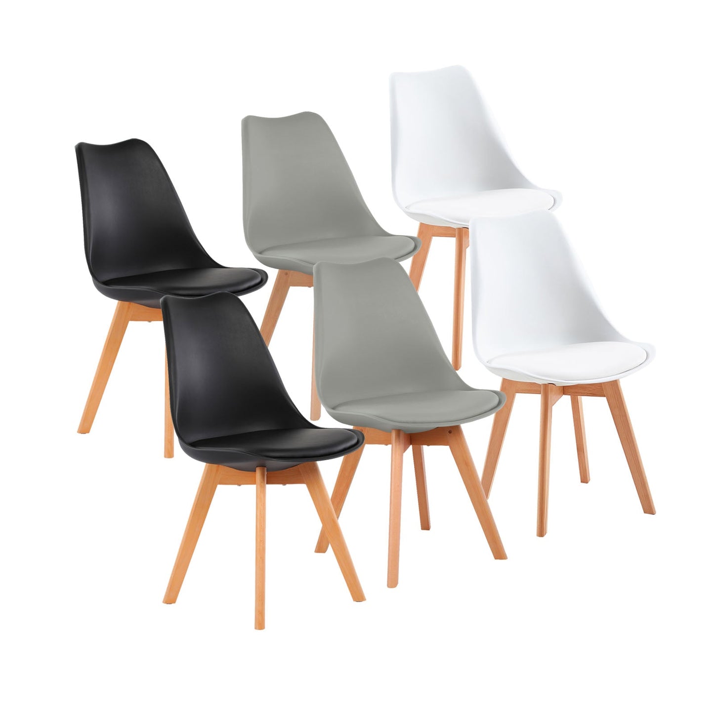 TULIP PP Dining Chairs with Beech Legs Scandinavian Design Kitchen Chairs - Black and White and Grey