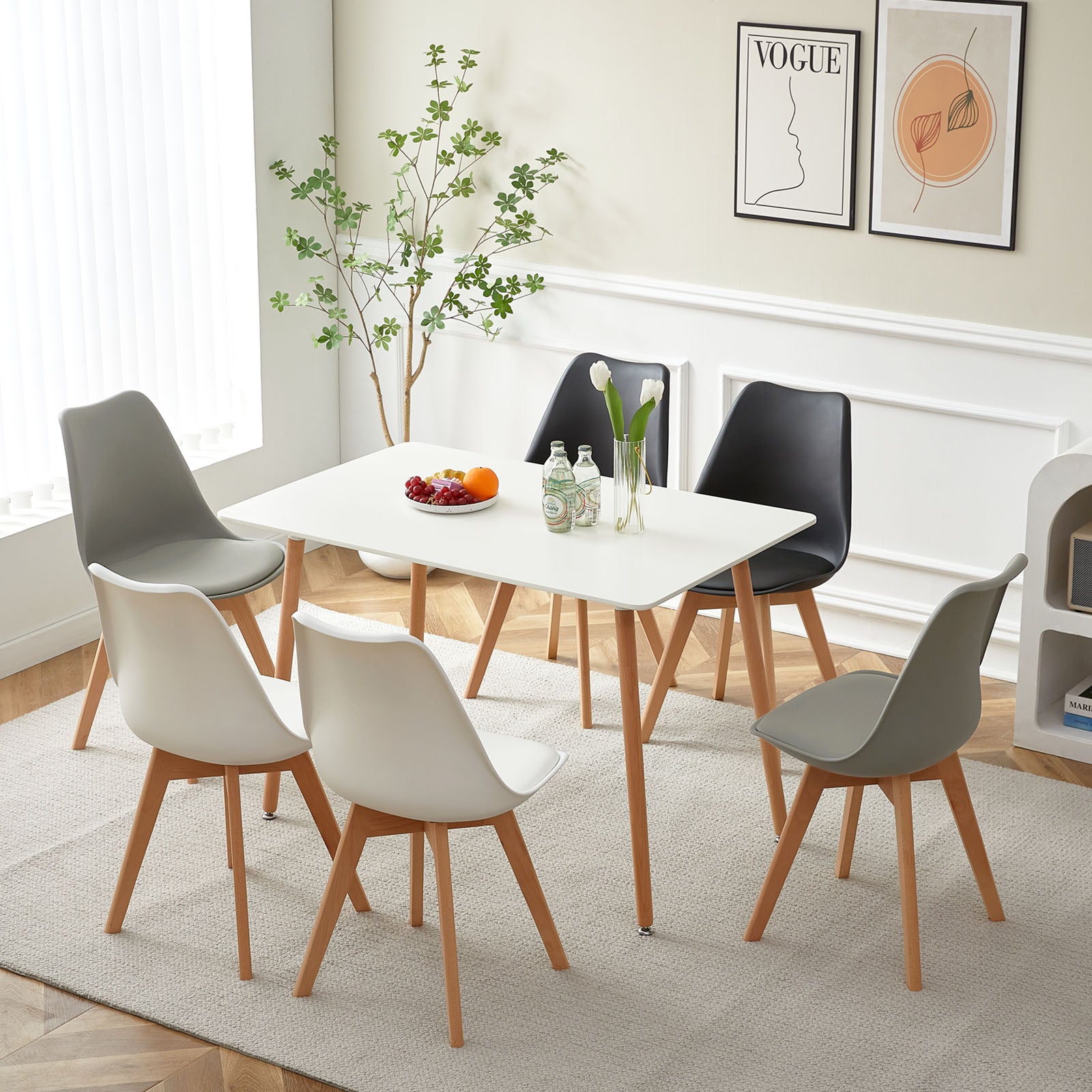 TULIP PP Dining Chairs with Beech Legs Scandinavian Design Kitchen Chairs - Black and White and Grey