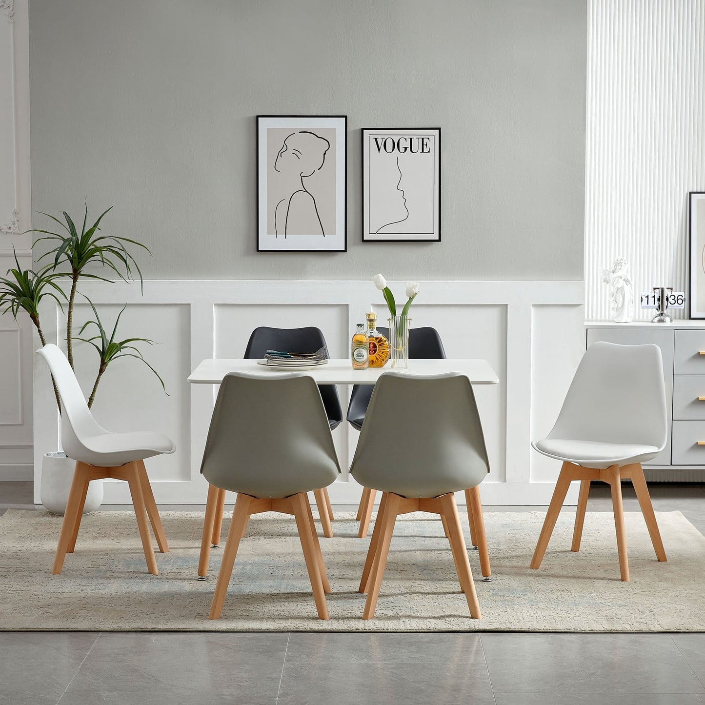 TULIP PP Dining Chairs with Beech Legs Scandinavian Design Kitchen Chairs - Black and White and Grey