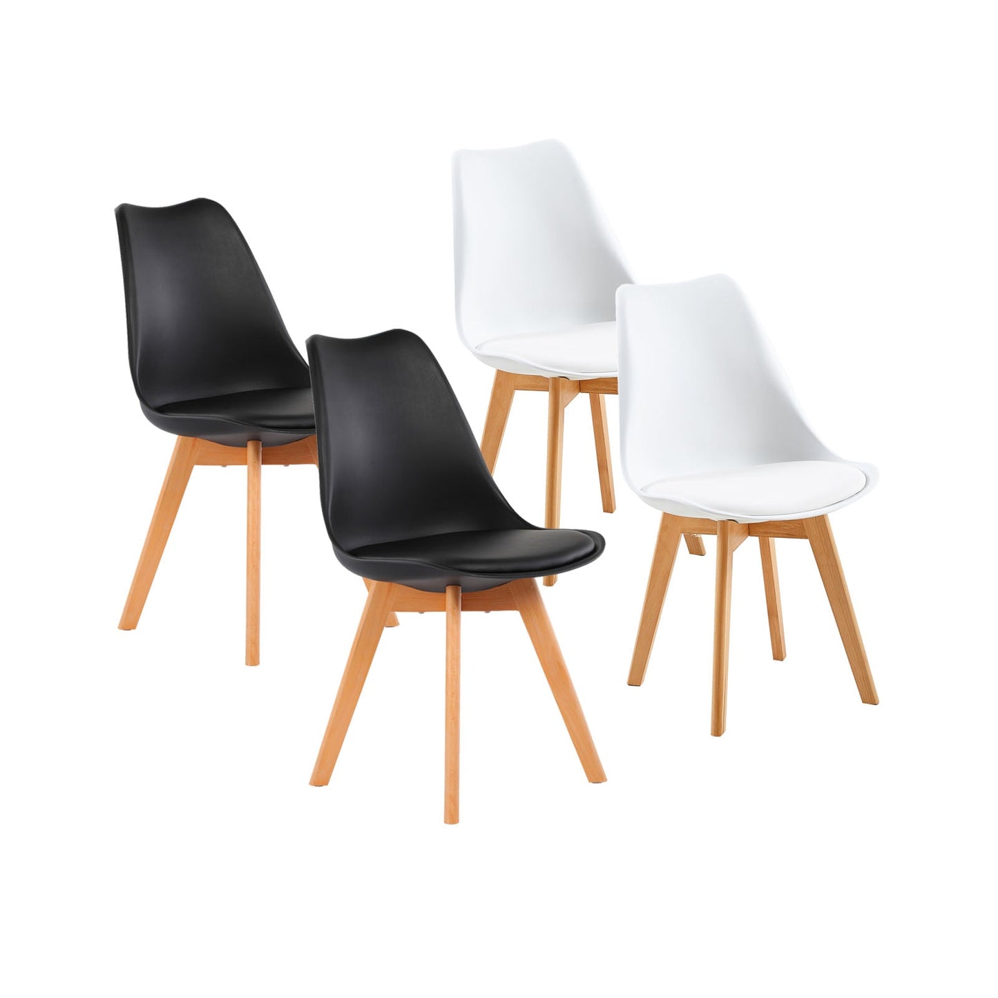 TULIP PP Dining Chairs with Beech Legs Retro Design Upholstered Chairs - Black and White