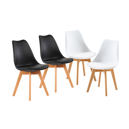 TULIP PP Dining Chairs with Beech Legs Retro Design Upholstered Chairs - Black and White