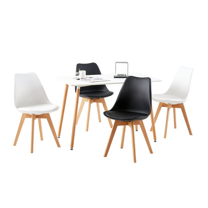 TULIP PP Dining Chairs with Beech Legs Retro Design Upholstered Chairs - Black and White
