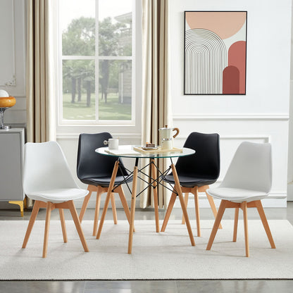 TULIP PP Dining Chairs with Beech Legs Retro Design Upholstered Chairs - Black and White