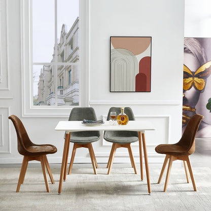 TULIP Suede Dining Chairs Retro Design Upholstered Chair with Beech Legs - Brown/Dark Grey/Light Grey