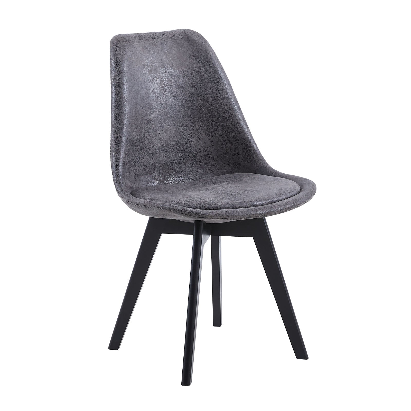 TULIP Suede Dining Chairs Retro Design Upholstered Chair with Black Beech Legs - Dark Grey/Brown
