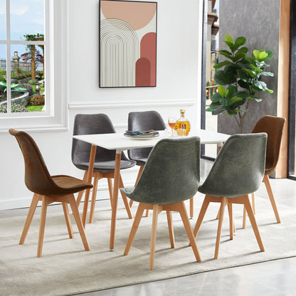 TULIP Suede Dining Chairs Retro Design Upholstered Chair with Beech Legs - Brown/Dark Grey/Light Grey