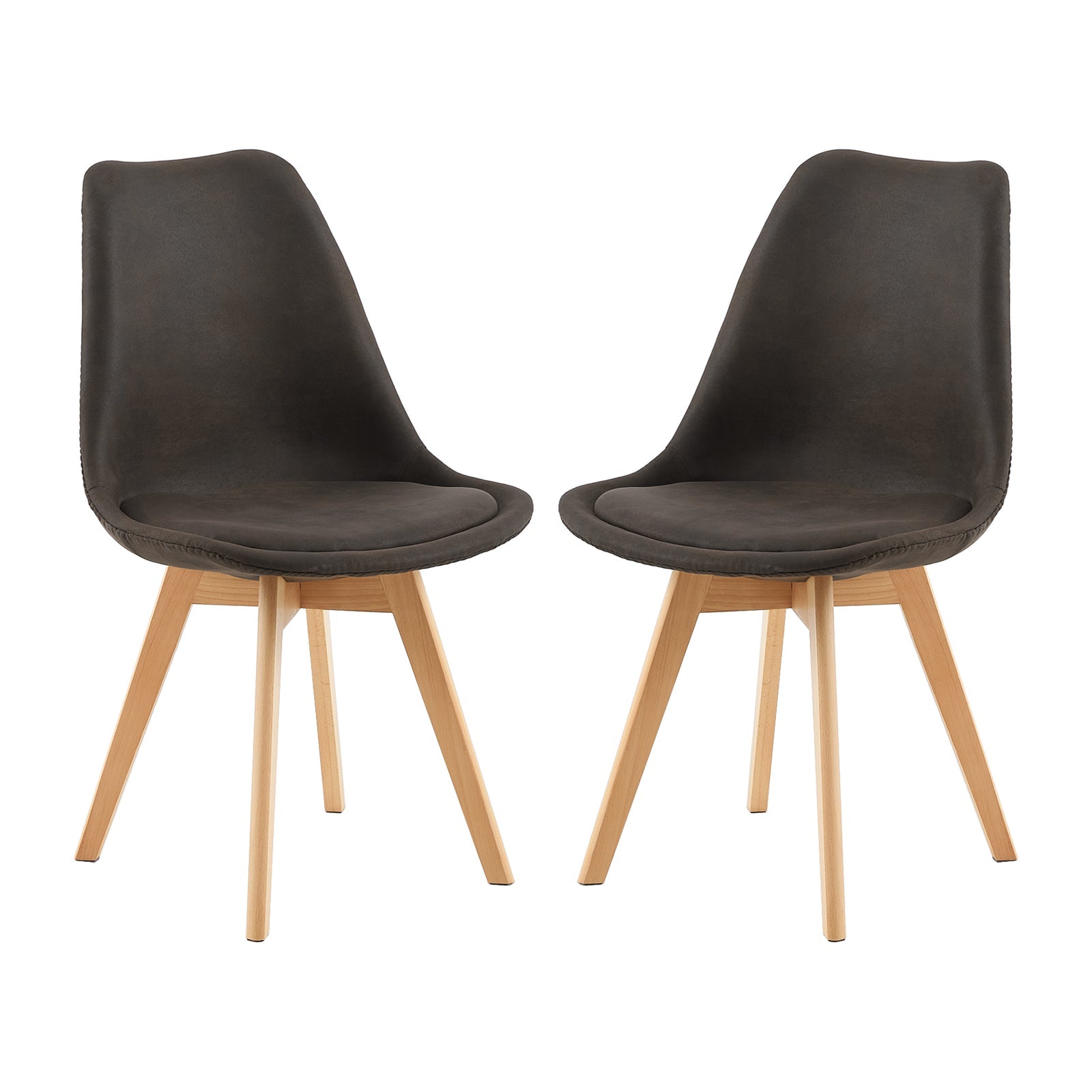 TULIP Technical Cloth Dining Chairs Retro Design Kitchen Chairs with Beech Leg - Dark Grey/Light Brown