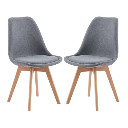 TULIP Fabric Dining Chairs with Beech Leg - Grey/Yellow