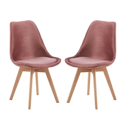 TULIP Velvet Dining Chairs with Beech Legs Scandinavian design Upholstered Chair - Pink/Green
