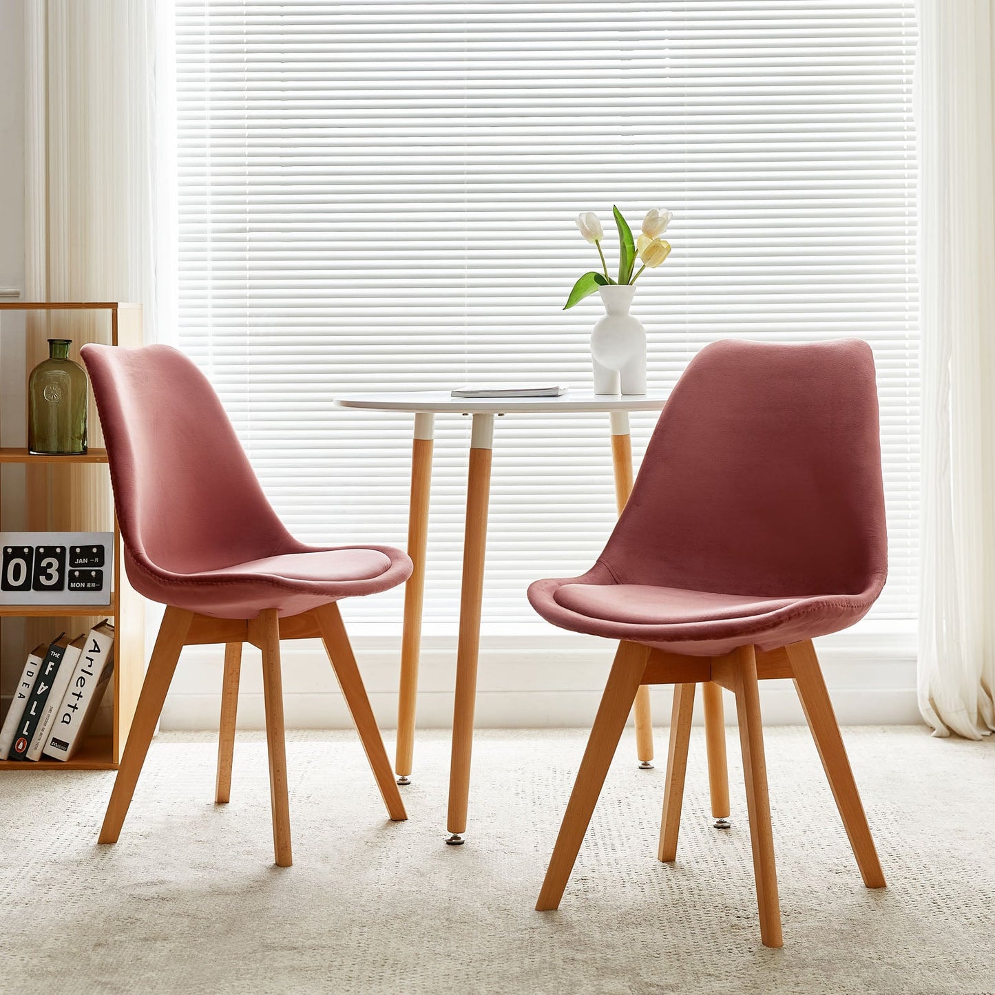 TULIP Velvet Dining Chairs with Beech Legs Scandinavian design Upholstered Chair - Pink/Green