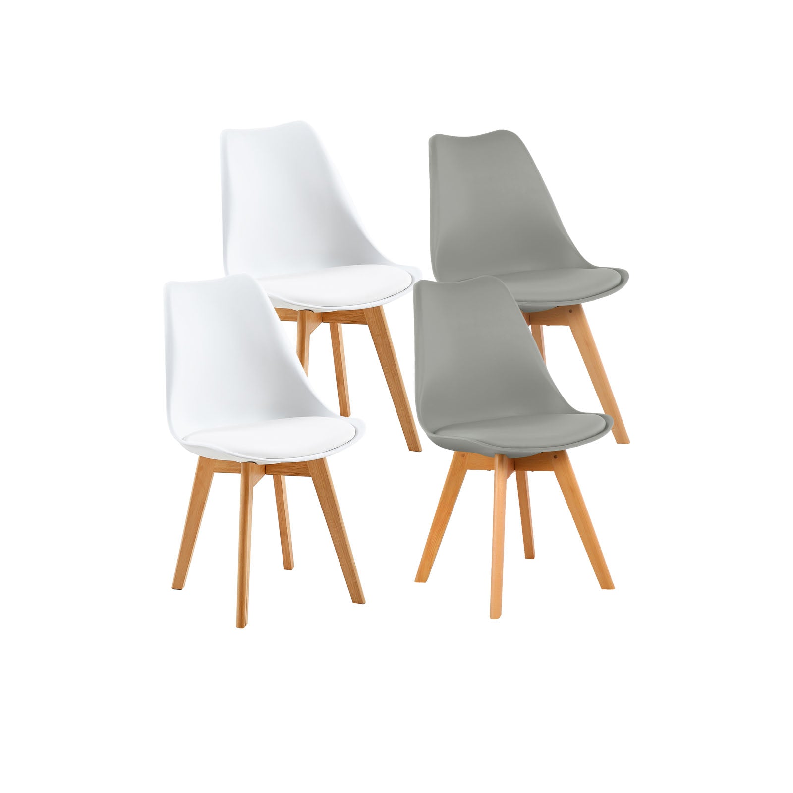 TULIP PP Dining Chairs with Beech Leg Scandinavian design Upholstered Chair - White and grey