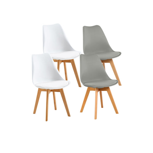 TULIP PP Dining Chairs with Beech Leg Scandinavian design Upholstered Chair - White and grey