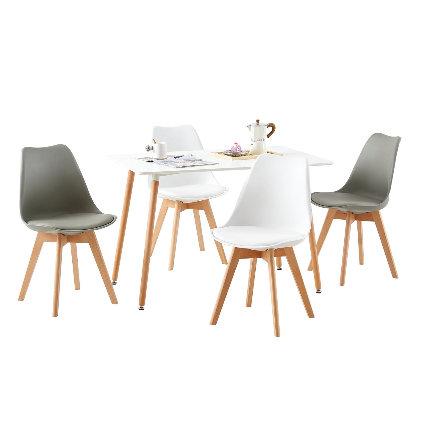 TULIP PP Dining Chairs with Beech Leg Scandinavian design Upholstered Chair - White and grey